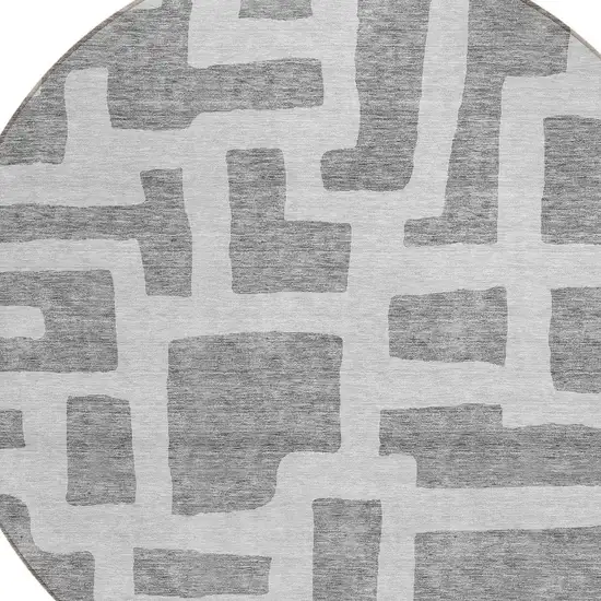 8' Gray And Ivory Round Abstract Washable Indoor Outdoor Area Rug Photo 4