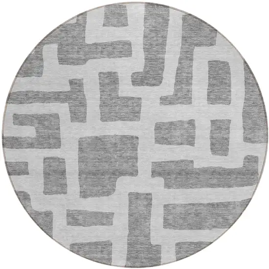 8' Gray And Ivory Round Abstract Washable Indoor Outdoor Area Rug Photo 2