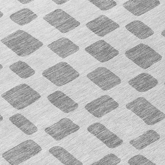 8' Gray And Ivory Round Geometric Washable Indoor Outdoor Area Rug Photo 8