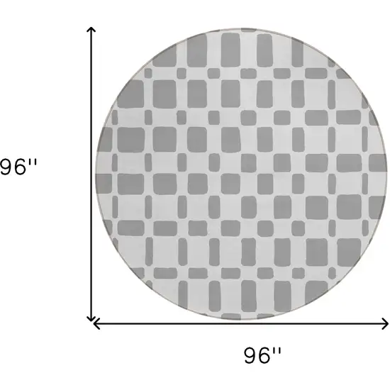 8' Gray And Ivory Round Geometric Washable Indoor Outdoor Area Rug Photo 3