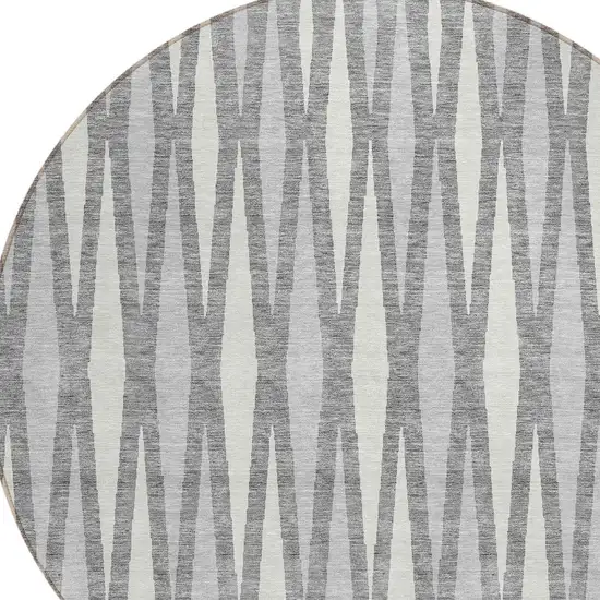 8' Gray And Ivory Round Geometric Washable Indoor Outdoor Area Rug Photo 4