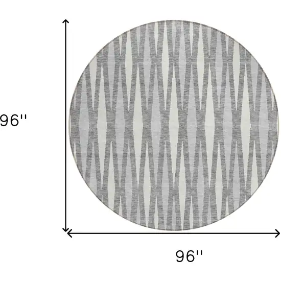 8' Gray And Ivory Round Geometric Washable Indoor Outdoor Area Rug Photo 3