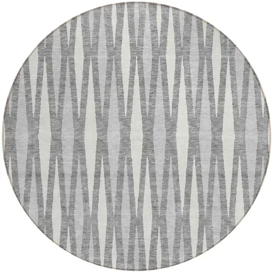 8' Gray And Ivory Round Geometric Washable Indoor Outdoor Area Rug Photo 2