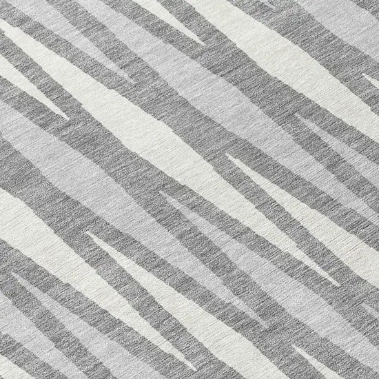 8' Gray And Ivory Round Geometric Washable Indoor Outdoor Area Rug Photo 8