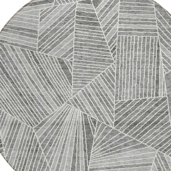 8' Gray And Ivory Round Geometric Washable Indoor Outdoor Area Rug Photo 5