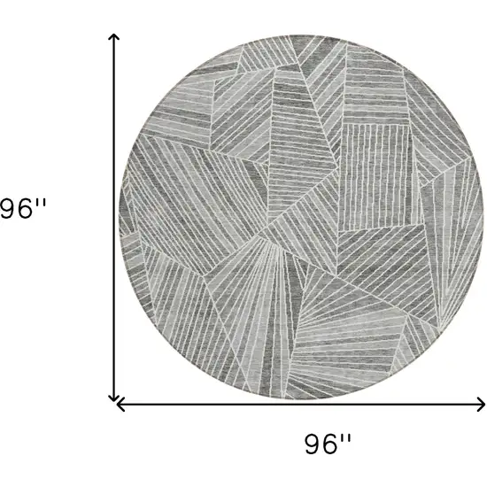8' Gray And Ivory Round Geometric Washable Indoor Outdoor Area Rug Photo 3