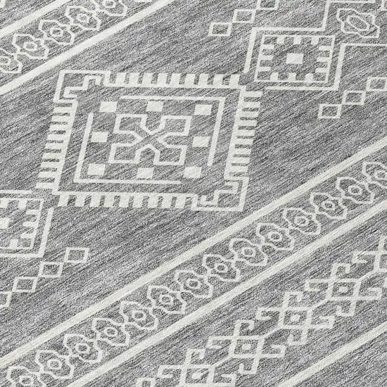 8' Gray And Ivory Round Southwestern Washable Indoor Outdoor Area Rug Photo 5