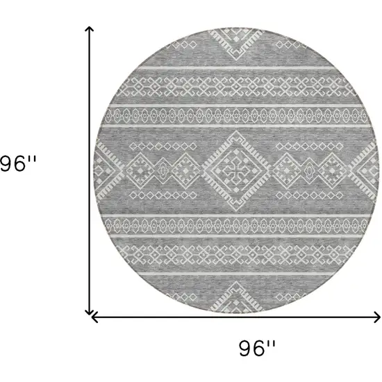 8' Gray And Ivory Round Southwestern Washable Indoor Outdoor Area Rug Photo 3