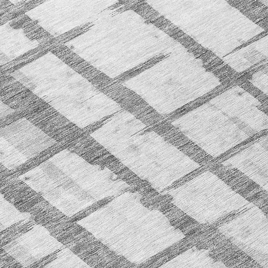 8' Gray And Ivory Round Striped Washable Indoor Outdoor Area Rug Photo 8