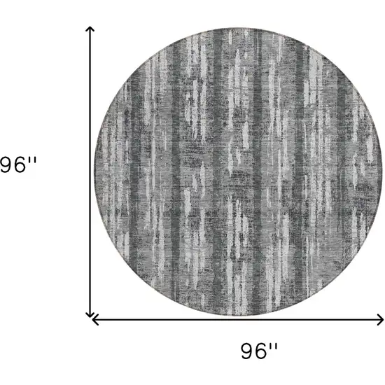 8' Gray And Ivory Round Striped Washable Indoor Outdoor Area Rug Photo 3