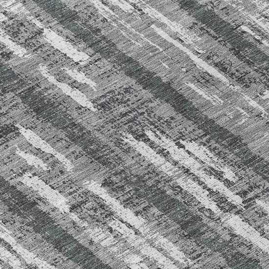 8' Gray And Ivory Round Striped Washable Indoor Outdoor Area Rug Photo 8