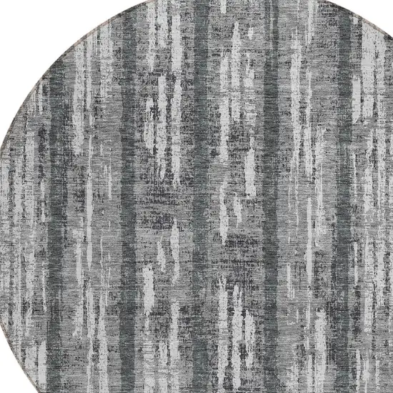 8' Gray And Ivory Round Striped Washable Indoor Outdoor Area Rug Photo 4