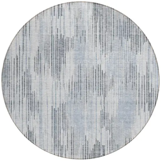 8' Gray And Ivory Round Striped Washable Indoor Outdoor Area Rug Photo 5