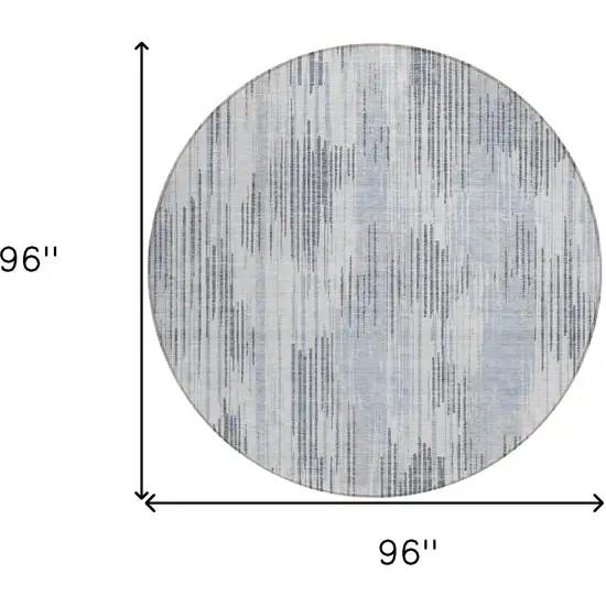 8' Gray And Ivory Round Striped Washable Indoor Outdoor Area Rug Photo 3