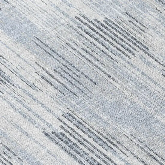 8' Gray And Ivory Round Striped Washable Indoor Outdoor Area Rug Photo 8