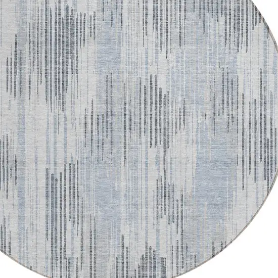 8' Gray And Ivory Round Striped Washable Indoor Outdoor Area Rug Photo 4