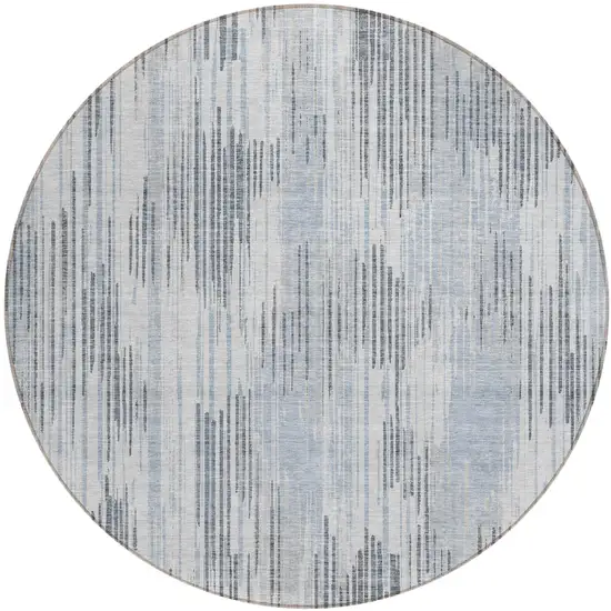 8' Gray And Ivory Round Striped Washable Indoor Outdoor Area Rug Photo 2