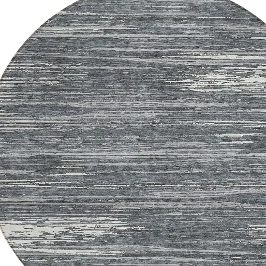 8' Gray And Ivory Round Striped Washable Indoor Outdoor Area Rug Photo 4