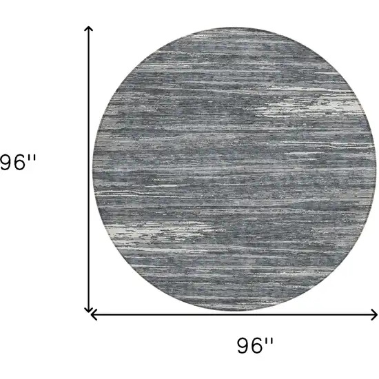 8' Gray And Ivory Round Striped Washable Indoor Outdoor Area Rug Photo 3