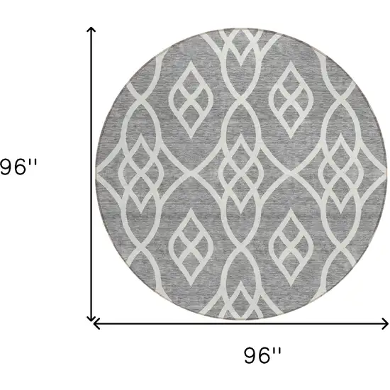 8' Gray And Ivory Round Trellis Washable Indoor Outdoor Area Rug Photo 3