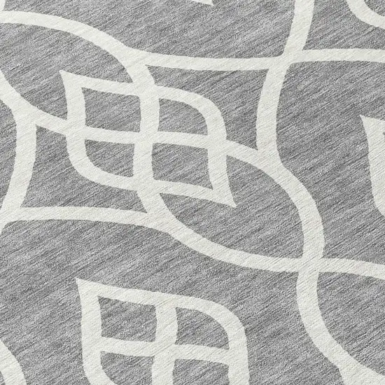 8' Gray And Ivory Round Trellis Washable Indoor Outdoor Area Rug Photo 8