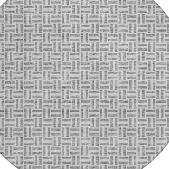 8' Gray And Silver Round Geometric Washable Indoor Outdoor Area Rug Photo 4