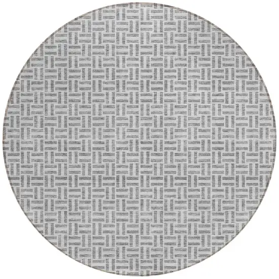 8' Gray And Silver Round Geometric Washable Indoor Outdoor Area Rug Photo 5
