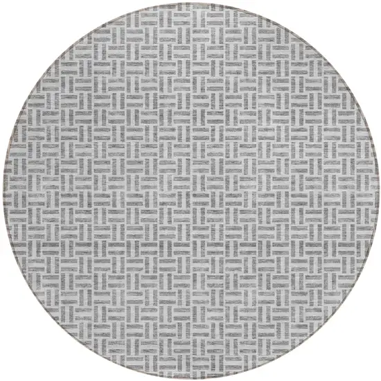 8' Gray And Silver Round Geometric Washable Indoor Outdoor Area Rug Photo 2