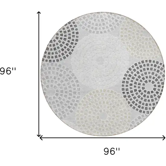 8' Gray And Taupe Round Geometric Washable Indoor Outdoor Area Rug Photo 3