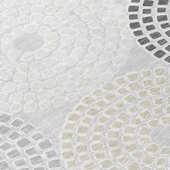 8' Gray And Taupe Round Geometric Washable Indoor Outdoor Area Rug Photo 6