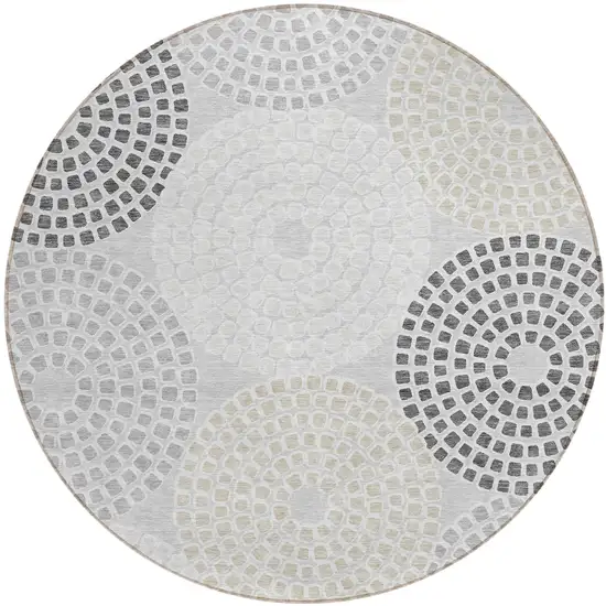 8' Gray And Taupe Round Geometric Washable Indoor Outdoor Area Rug Photo 2