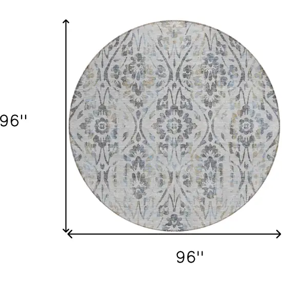 8' Gray Black And Green Round Floral Washable Indoor Outdoor Area Rug Photo 3