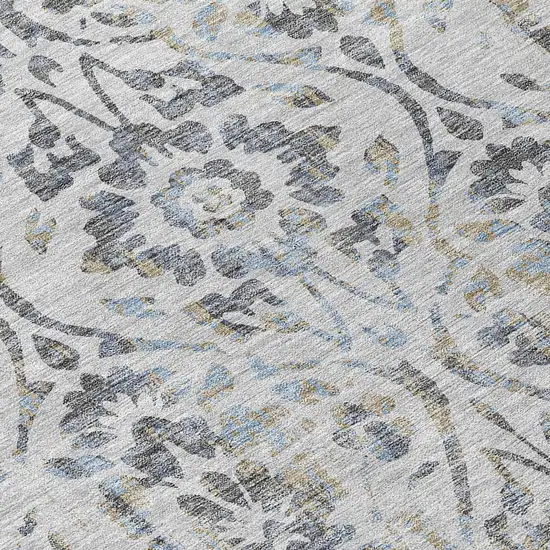 8' Gray Black And Green Round Floral Washable Indoor Outdoor Area Rug Photo 4