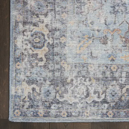 8' Gray Floral Power Loom Distressed Washable Runner Rug Photo 3