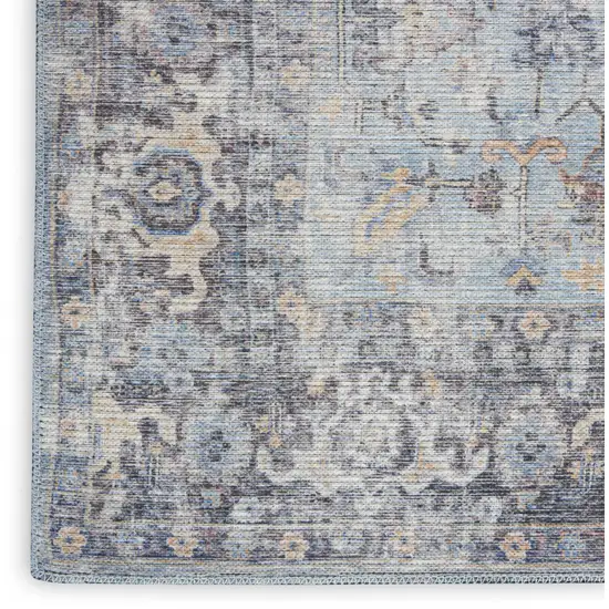 10' Gray Floral Power Loom Distressed Washable Runner Rug Photo 7