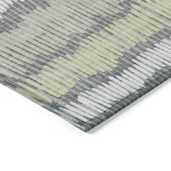 8' Gray Light Green And Ivory Round Striped Washable Indoor Outdoor Area Rug Photo 4