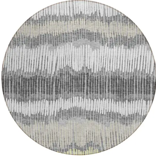 8' Gray Light Green And Ivory Round Striped Washable Indoor Outdoor Area Rug Photo 6