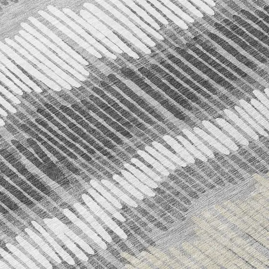 8' Gray Light Green And Ivory Round Striped Washable Indoor Outdoor Area Rug Photo 9