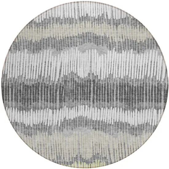 8' Gray Light Green And Ivory Round Striped Washable Indoor Outdoor Area Rug Photo 2
