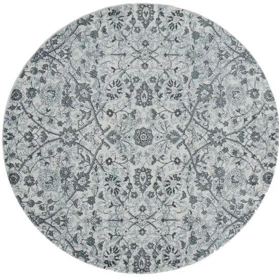 6' Gray and Beige Round Floral Power Loom Area Rug Photo 5