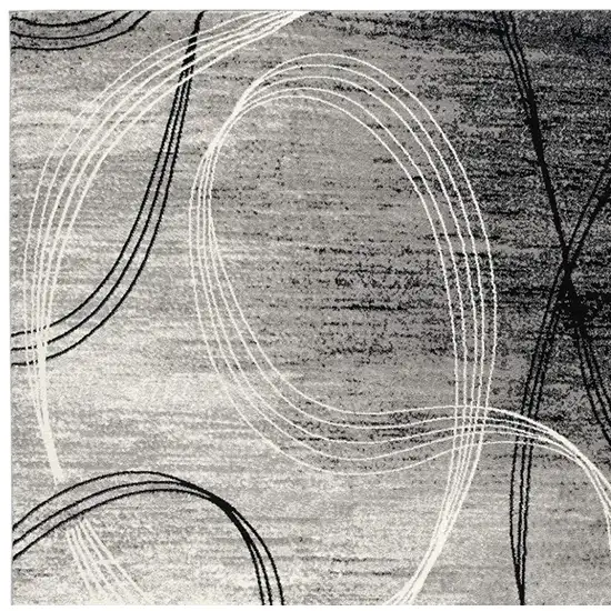 8' Gray and Black Abstract Power Loom Distressed Runner Rug Photo 4