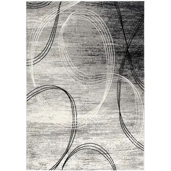 8' Gray and Black Abstract Power Loom Distressed Runner Rug Photo 2