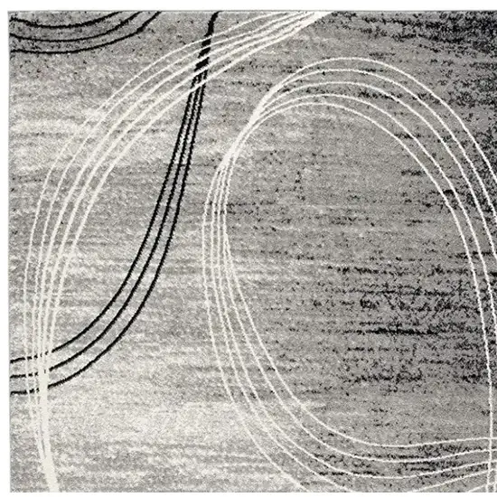 8' Gray and Black Abstract Power Loom Distressed Runner Rug Photo 3