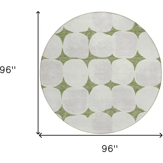 8' Green And Beige Round Abstract Washable Indoor Outdoor Area Rug Photo 3