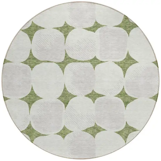 8' Green And Beige Round Abstract Washable Indoor Outdoor Area Rug Photo 6