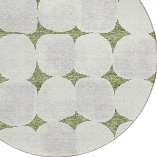 8' Green And Beige Round Abstract Washable Indoor Outdoor Area Rug Photo 4