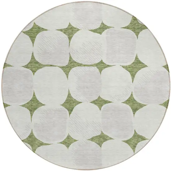 8' Green And Beige Round Abstract Washable Indoor Outdoor Area Rug Photo 2