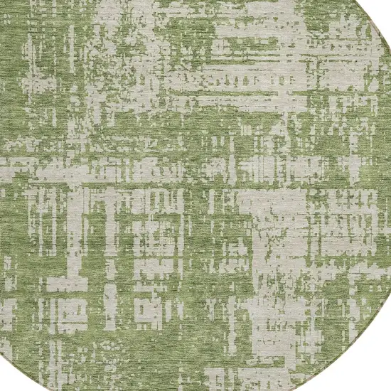 8' Green And Beige Round Abstract Washable Indoor Outdoor Area Rug Photo 5