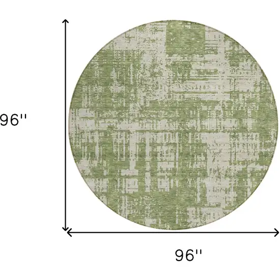 8' Green And Beige Round Abstract Washable Indoor Outdoor Area Rug Photo 3