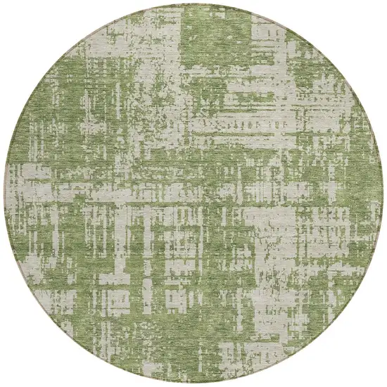 8' Green And Beige Round Abstract Washable Indoor Outdoor Area Rug Photo 6